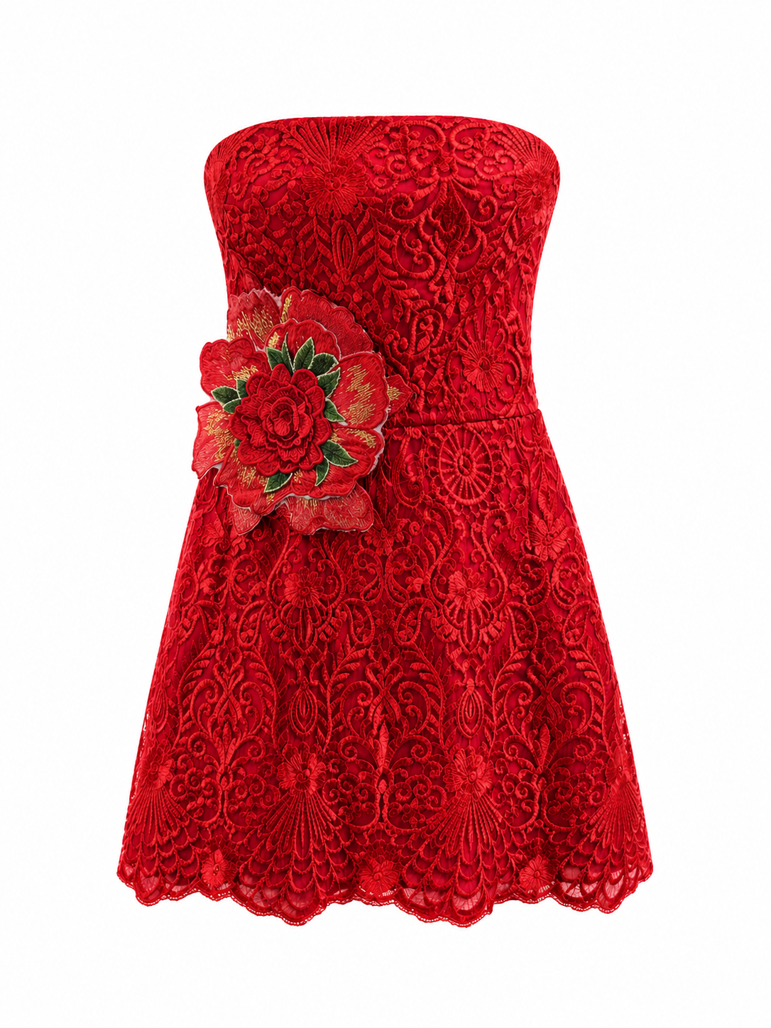 Vestido Strapless de tul bordado rojo valentino