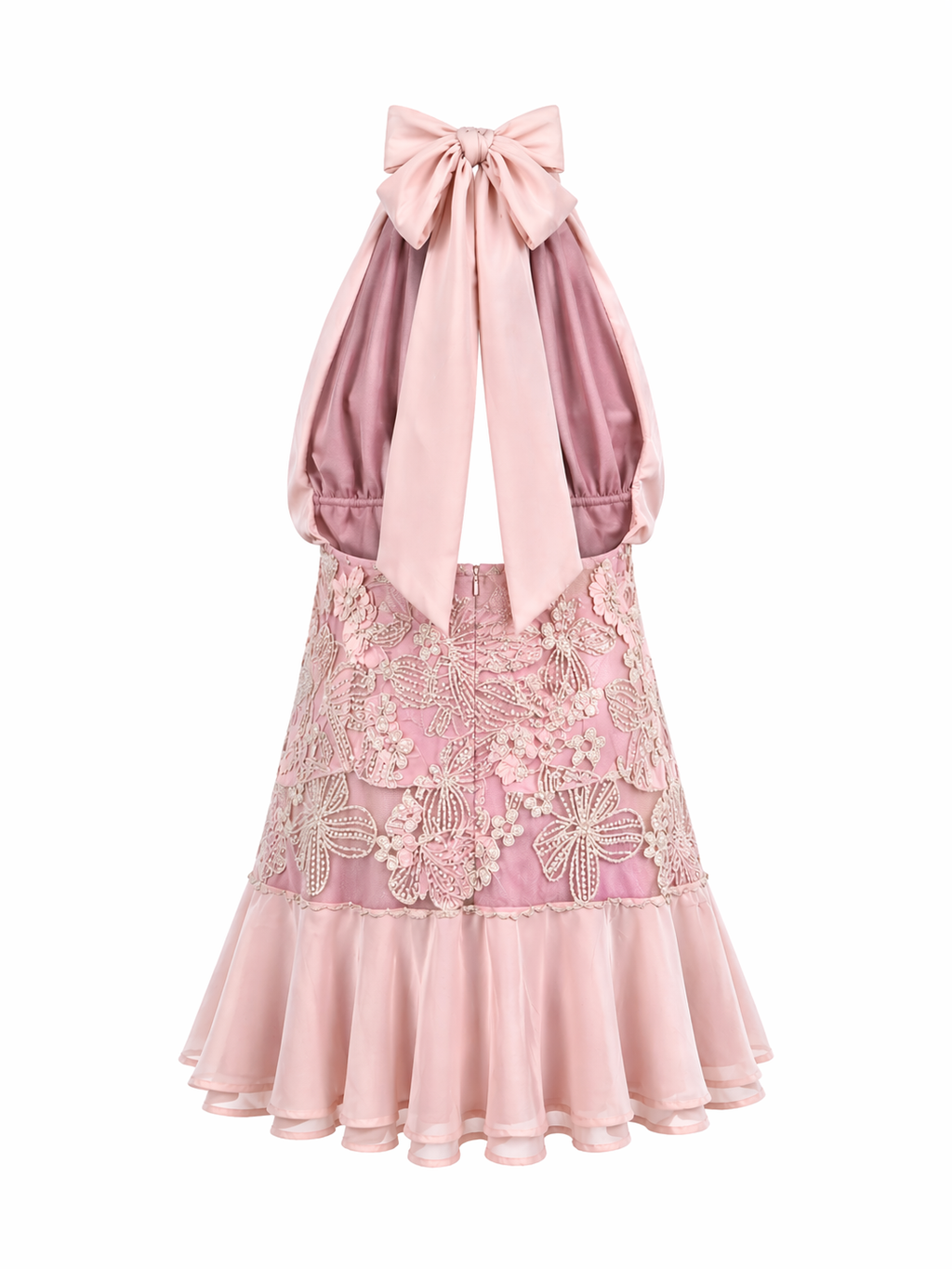 Vestido Halter de tul bordado y gasa