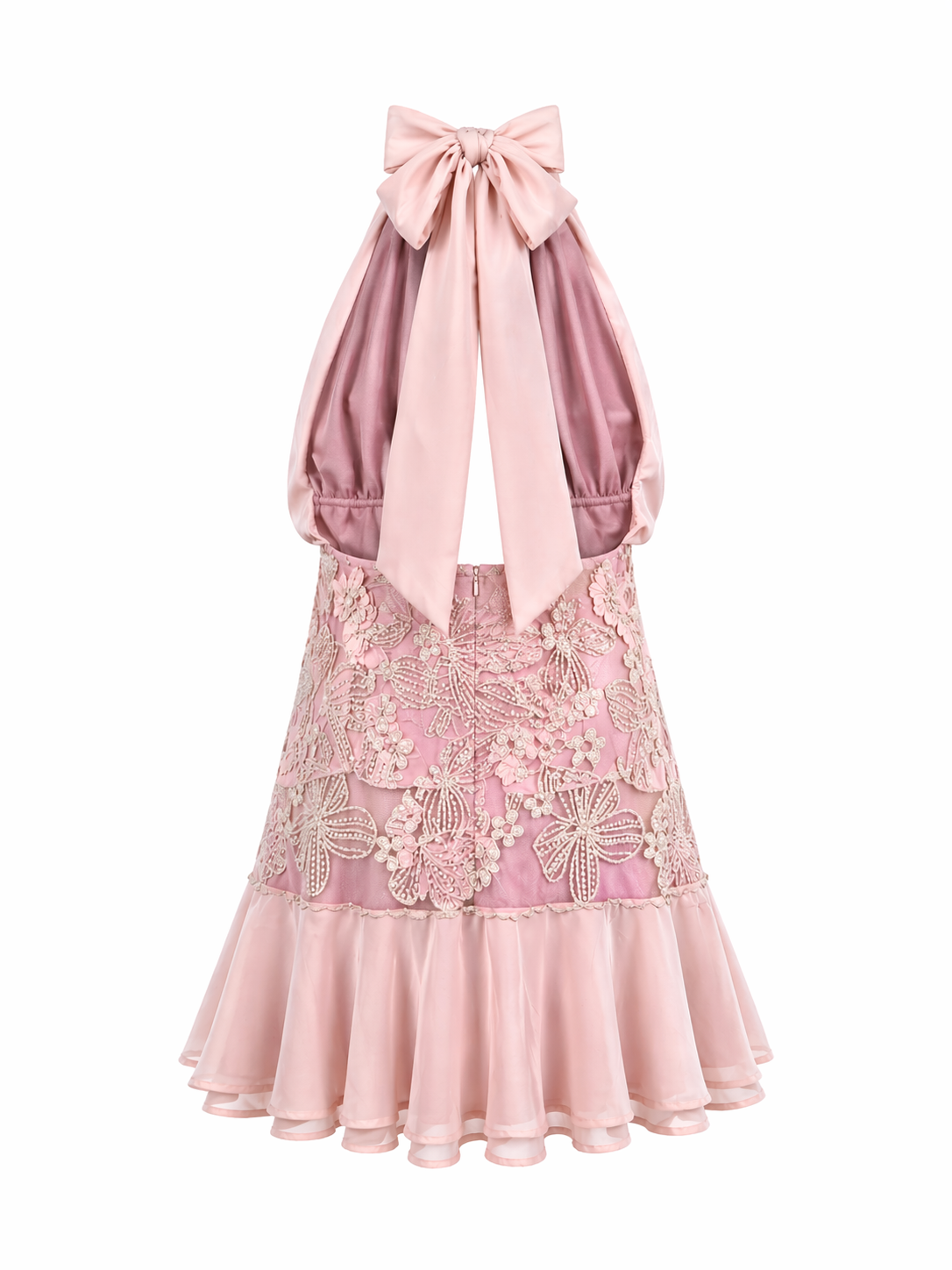 Vestido Halter de tul bordado y gasa