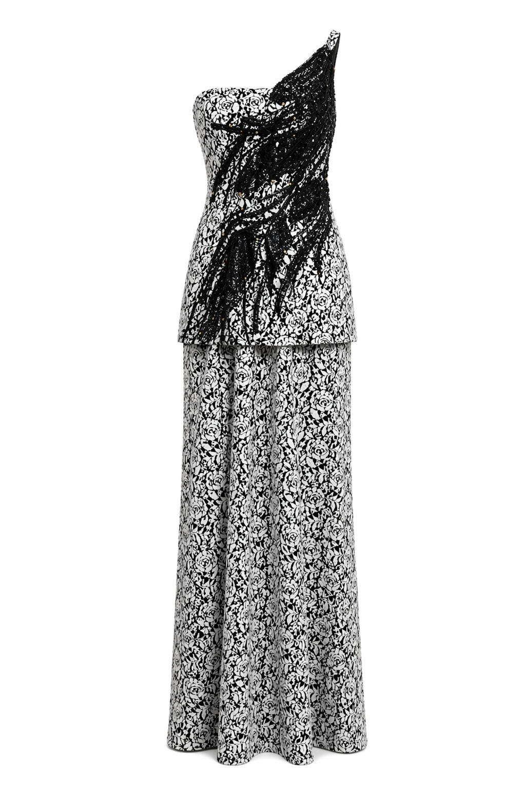 Vestido largo sirena en encaje Chantilly con apliques bordados y Pupple