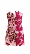Vestido Corto Strapless de Encaje Bordado