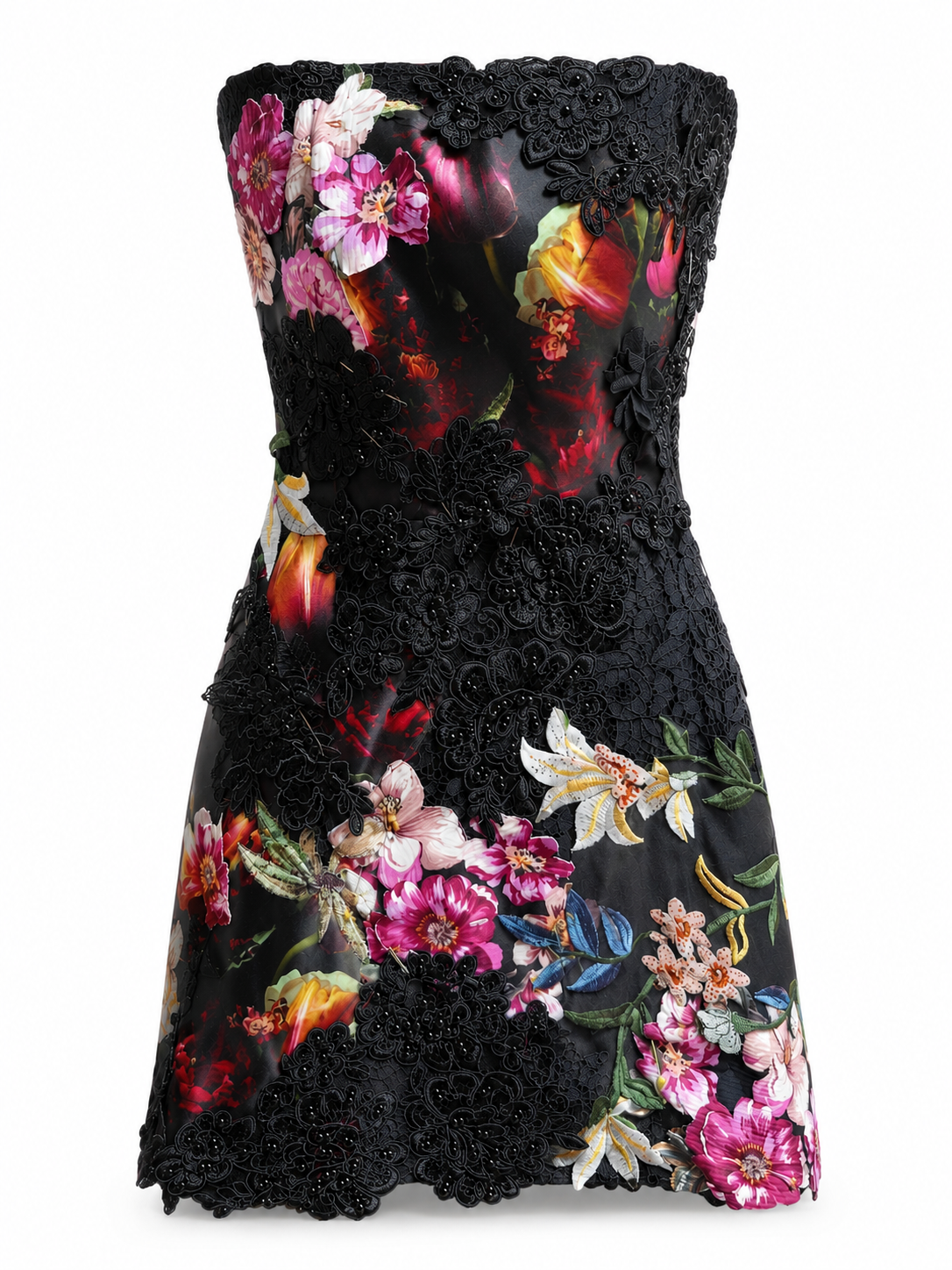 Vestido Corto Strapless de Encaje
