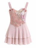 Vestido de tul bordado y Volados