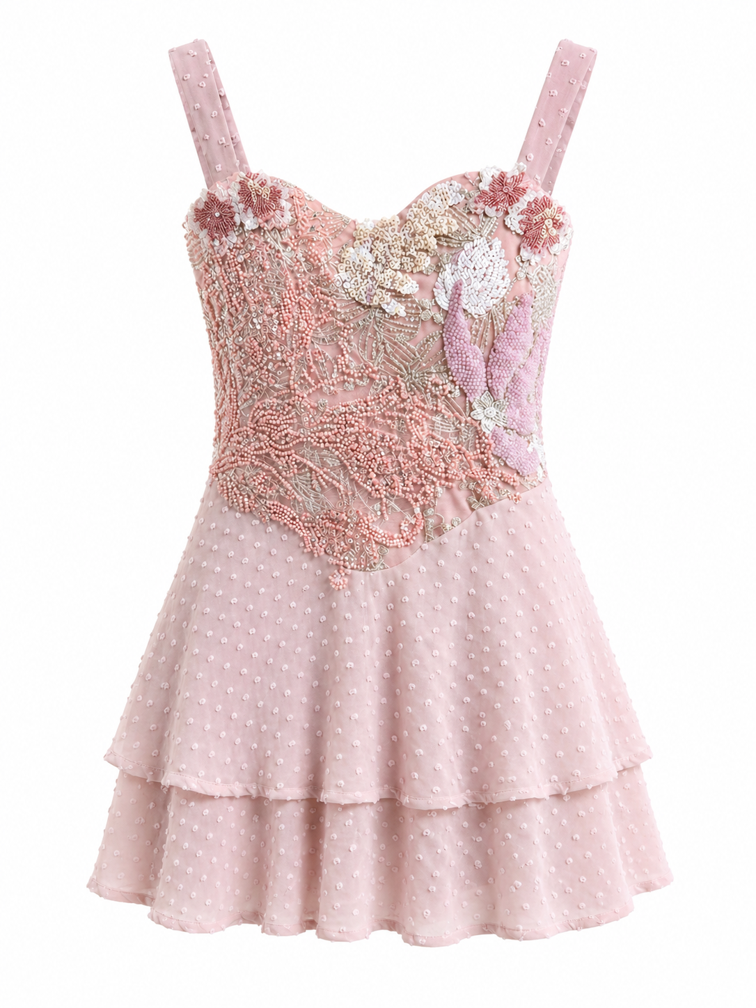 Vestido de tul bordado y Volados