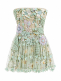 Vestido Corto de tul bordado Bordado con Aplicación Floral Escultural