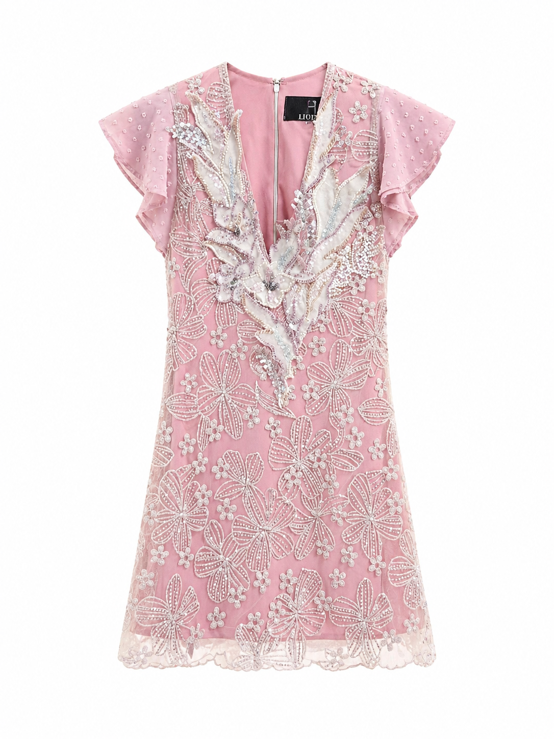 Vestido de tul bordado y Volados