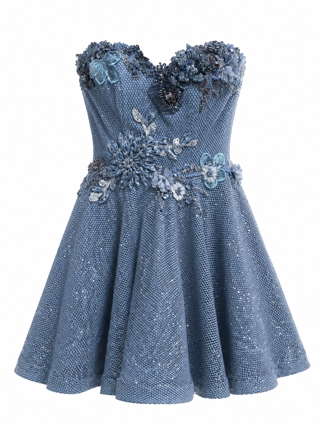 Vestido Corto Acampanado en redecilla Brillante